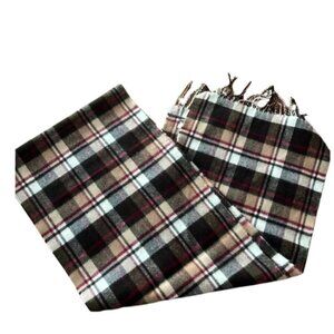 Manhattan Scarf Company Brown Red Cream Plaid Fringe Scarf